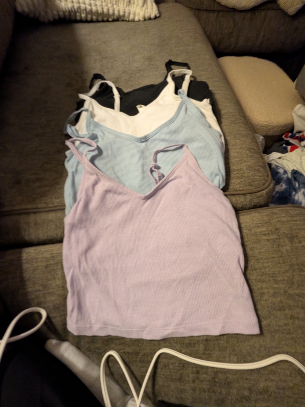 Women’s Ribbed V-Neck Cami Tank - Lavender, Light Blue, White, Black